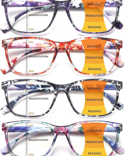CLASAGA Progressive Multifocus Reading Glasses for Women, Pattern Print Blue Light Block Stylish Ladies Computer Readers