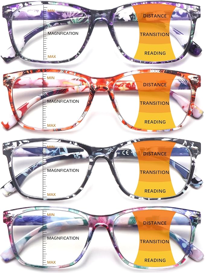 CLASAGA Progressive Multifocus Reading Glasses for Women, Pattern Print Blue Light Block Stylish Ladies Computer Readers