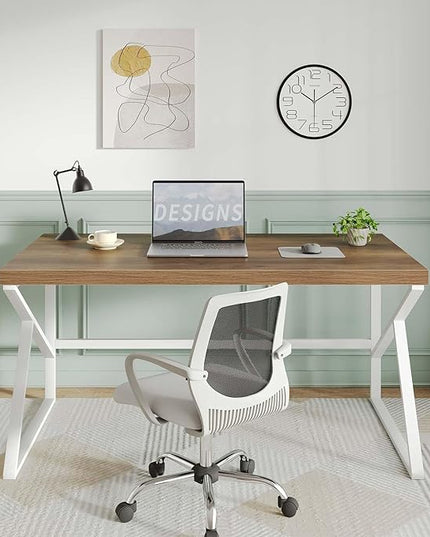 HSH Farmhouse Desk Computer Table, Modern Home Office Desk, Student Desk for Bedroom, Rustic Wood and Metal PC Laptop Desk, Simple Writing Study Gaming Desk Executive Workstation, 55 Inch