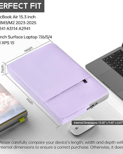 360° Upgraded Protective Laptop Sleeve for MacBook Air 15 inch M4 A3241 2025, M3 A3114 2024, M2 A2941 2023, 15-inch Shockproof Water-Resistant MacBook Case w/Accessory Pocket, Purple