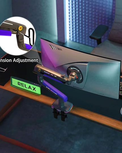 NB Gaming Monitor Arm or for 32 to 60 Inches Screen, Load up to 20 kg, VESA 75/100, RGB-Light, Heavy Duty, Multi Angle Adjustable, Premium Aluminum, Purple Blue