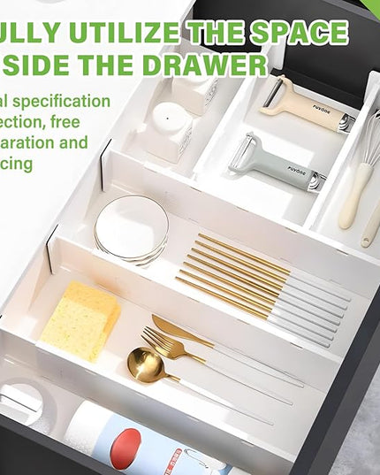 5 Pack Drawer Dividers 3.7" High Slim Organizers Expandable 14.8-25.6" Adjustable Separators for Shallow Drawers Kitchen Utensils Baby Clothes Underwear Storage-White