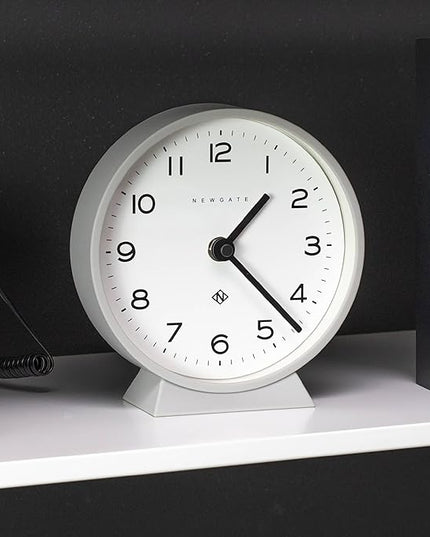 NEWGATE® M Mantel Echo Desk Clock | Modern Round Design | Posh Gray | Easy to Read Numbers | Contemporary Style for Desk, Table, Shelf or Bedside