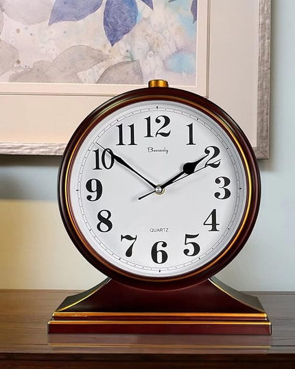 Beesealy Desk Clocks for Table Decor,Retro Mantel Clock Battery Operated for Fireplace Mantel, Living Room,Bedroom,Office,Desktop Decoration (Frosted Style)