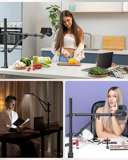 SMALLRIG Triangle Camera Desk Mount, Max. Load 3kg/ 6.6lbs, Overhead Mount with Auxiliary Support Rod, with Phone Holder and Small Ball Head for Camera/Phone/Light/Webcam