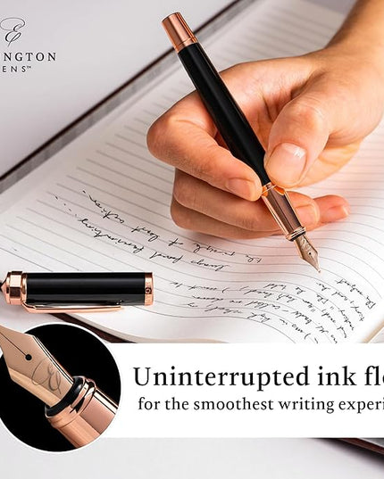Ellington Pens Luxury Fountain Pen Set - Extra Fine Nib- Includes 3 Ink Cartridges, Refillable Ink Converter, Gift Box- Fountain Pens For Writing, Calligraphy, Journaling, Sketching (Midnight Rose)