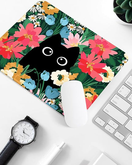 Black Cat Square Mouse Pad,Non-Slip Rubber Base Mouse Pad,Home Office Decoration Desktop Accessory,Laptop Mouse Pad for Office Laptops,9.4x7.8x0.12inch 3