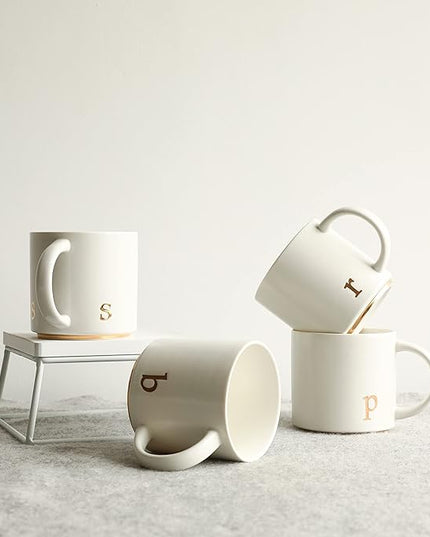 COLLECTIVE HOME - Monogram Ceramic Mugs, 15 oz Golden Initial Coffee Cups, Elegant Alphabet Tea Mugs, Elegant Personalized Mug with Gift Box, Luxurious Cups for Office and Home (s)