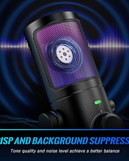 FIFINE Gaming PC Microphone, USB Streaming Microphone with Game Chat Balance, Computer Condenser Desktop RGB Mic with Mute Button, Noise Cancellation for Podcast/Twitch/Discord-AMPLIGAME AM6