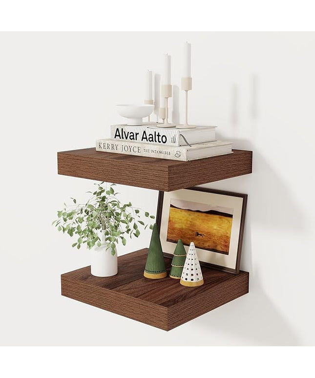 Fun Memories 12 Inch Floating Shelf, Rustic Wood Wall Shelves for Wall Decor & Storage, 12 x 12 Floating Shelf for Living Room, Bathroom, Bedroom, Walnut, Set of 2