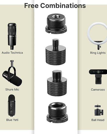 IXTECH Mic Stand Adapter Set 8 pieces Metal Microphone Stand Screw Thread Adapter 5/8 Female to 3/8 Male 3/8 Female to 5/8 Male 5/8 Female to 1/4 Male 1/4 Female to 5/8 Male Tripod Adapter ADP02 Black