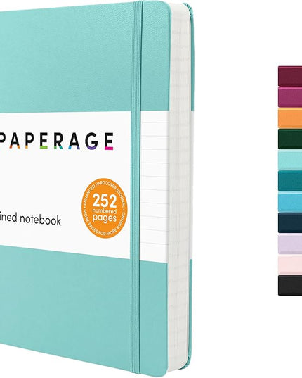 PAPERAGE Lined Journal Notebook, (Mint), 252 Pages, Medium 5.6 in x 8 in - 100 GSM Thick Paper – Hardcover Journaling Notebook for Work, School & Note Taking