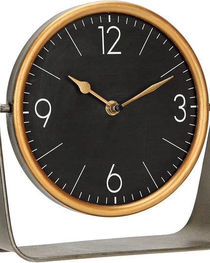 NIKKY HOME Vintage Table Clock, Black Desk Clock on Stand Decorative Desk and Shelf Clocks Metal Tabletop Clock Silent Non-Ticking with Battery Powered for Living Room