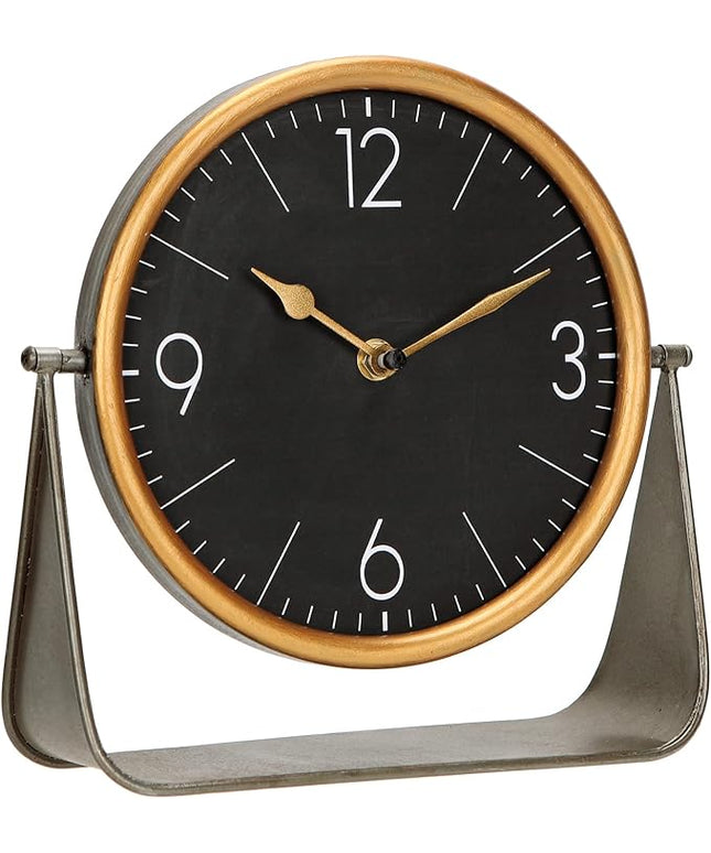 NIKKY HOME Vintage Table Clock, Black Desk Clock on Stand Decorative Desk and Shelf Clocks Metal Tabletop Clock Silent Non-Ticking with Battery Powered for Living Room