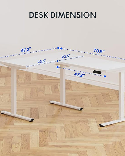 FLEXISPOT L Shaped Standing Desk, 71 x 63 Inch Electric Height Adjustable Corner Desk, Sit Stand Computer Workstation, Preset Controller, Home Office, White Frame with White Top