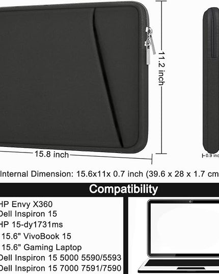 15.6 inch Laptop Sleeve, Durable Briefcase Cover Shockproof Protective Sleeve, Handbags Portable Laptop Bag for 15.6 inch HP Dell Asus Lenovo Notebook Computer Case with Front Pocket, Grey