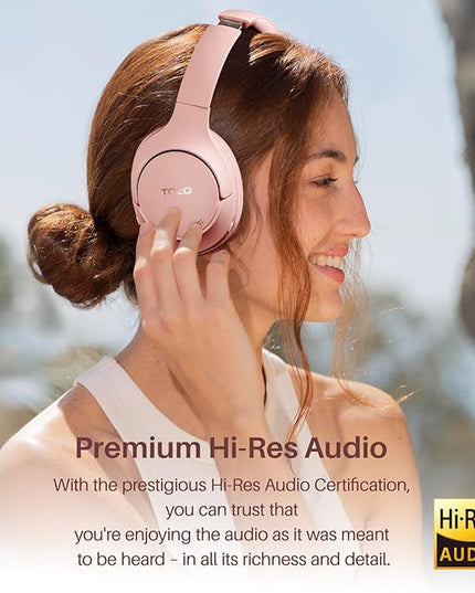 TOZO HT2 Hybrid Active Noise Cancelling Headphones, Wireless Over Ear Bluetooth Headset, 60H Playtime, Hi-Res Audio Custom EQ via App Deep Bass Comfort Fit Ear Cups, for Home Office Travel