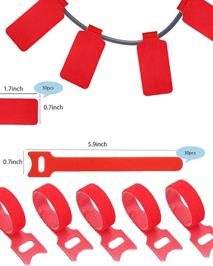 60 Pcs Cable Labels & Reusable Hook and Loop Fastening Ties Set - 30 Pcs Cord or Wire Labels & 30 Pieces Cable Tags for Electronics, Home & Office Cord Management