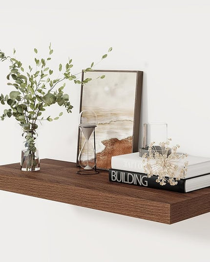 Floating Shelves 30 Inch Long, 12 Inch Deep Floating Shelf for Books, Rustic Wood 30 x 12 Storage Shelves for Wall Storage & Display, Thicked Wall Shelf for Kitchen, Living Room, Walnut Color, 1 Pack