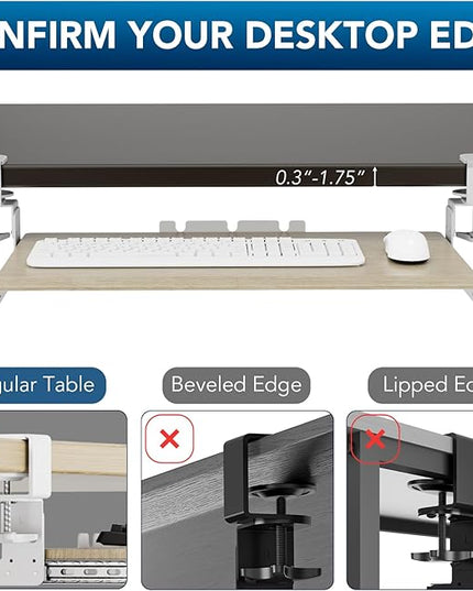 AX WABER Keyboard Tray Under Desk Pull Out with Extra Sturdy C Clamp Mount System, 27.3 (32.5 inch Including Clamps) x 11 Inch Slide-Out Platform Computer Drawer for Typing Grain AX01WG01