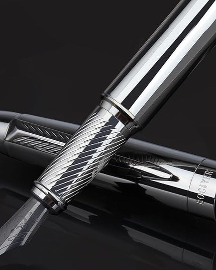 BOCIYER Fountain Pen with Fine Nib & Black Ink, Refillable & Elegant Bent Nib Design, Calligraphy Pens for Writing, Best Fountain Pen for Smooth & Fancy Writing(Grey)