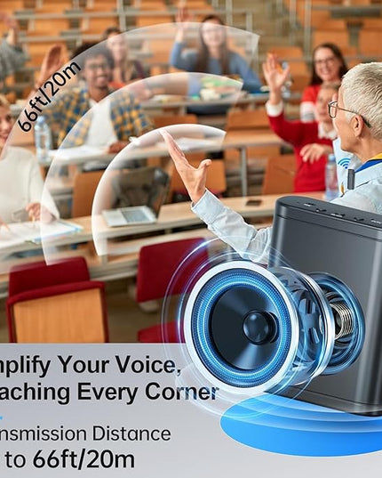 Moman Voice Amplifier for Teachers with Wireless Lavalier Microphone, Zero Whistling, Low Latency, Portable Meagaphone Speaker Mic for Classroom Meeting