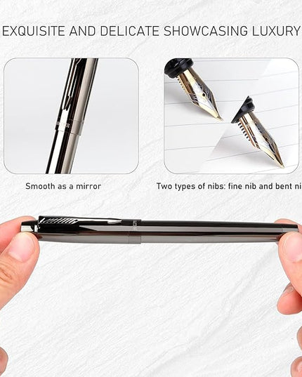 BOCIYER Fountain Pen with Fine Nib & Black Ink, Refillable & Elegant Bent Nib Design, Calligraphy Pens for Writing, Best Fountain Pen for Smooth & Fancy Writing(Grey)
