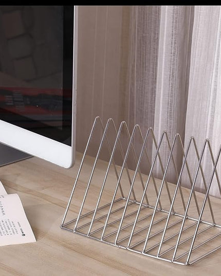 Sooyee 2 Pack 9 Slot Silvery Magazine Holder,Desktop File Sorter Organizer Triangle Bookshelf Decor Home Office