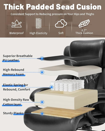 800lbs Executive Office Chair with resistance band, Big and Tall Desk Chair with Lumbar Support, Computer Office Chairs for Heavy People,Desk Chairs with Pocket Spring Cushion,Dual Rubber Wheel