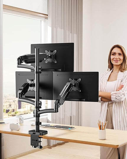 MOUNT PRO Triple Monitor Mount for Max 32" Computer Screen, Adjustable 3 Monitor Desk Mount, up to 19.8lbs Each, Three Display Arm with Tilt Swivel Rotation, VESA Mount 75x75/100x100mm