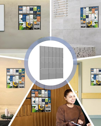 Acrylic Brochure Pamphlet Holder, 3 Magazine Holders and 12 Pamphlet Holders, Wall Mount Display Rack, Trifold Flyer Holder, Literature Organizer for Home, Office, Dual-Tone Clear Front & Black Back