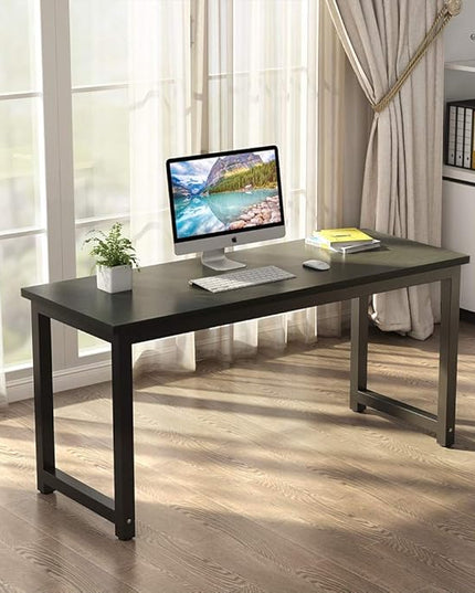 Tribesigns Modern Computer Desk, 63 inch Large Office Desk Computer Table Study Writing Desk Workstation for Home Office, Black Metal Frame