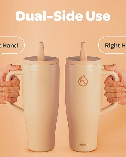 Hydracy Soulmate 40 oz Tumbler with Handle and Flip Straw - 100% Leakproof Reusable Insulated Cup with Stainless Steel Straw - Cupholder Friendly Rubber Base Travel Mug - Cafe Creme