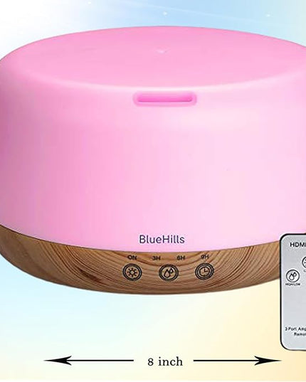 BlueHills Premium 1000 ML XL Essential Oil Diffuser Aromatherapy Humidifier with Remote Timer for Large Room Home 18 Hour Run Huge Coverage Area 1 Liter Mood Light Extra Large Capacity Wood Grain D004