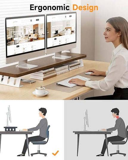 Dual Monitor Stand Riser, 39 Inch Large Wood Monitor Stands for 2 Monitors, Desk Monitor Riser for Computer/Laptop/Printer/TV, Stand Riser up to 220 lbs
