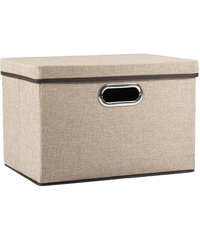 PRANDOM Collapsible Storage Cubes with Lids [1-Pack] Jute Fabric Foldable Storage Boxes Organizer Containers Baskets Bins with Cover for Home Bedroom Closet Office Nursery (14.9x9.8x9.8)