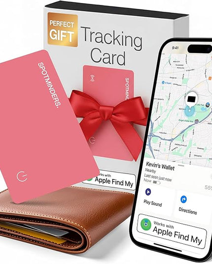 SPOTMINDERS Apple MFi Certified Wallet Tracker for Valentines Day Gifts for Women (iOS Only) Works with Apple Find My IP68 Rechargeable Tracking Card 0.07in Slim iPhone Item Finder for Luggage, Purse
