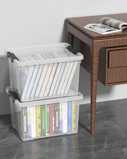Zopnny 4-Pack Christmas Storage Totes with Lids 24-Quart, Holiday Organizer, Plastic Stackable Storage Boxes for Home,Office,Garage,Basement, Clear