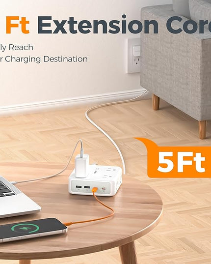 TESSAN Surge Protector Power Strip, 5 Ft Extension Cord Flat Wall Plug with 4 USB (2 USB C) 8 Outlets, 2100J Dual Surge Protection, 20W Multiple Charging Station for Home, Office, College, Dorm Room