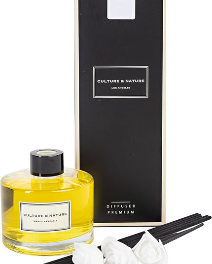 CULTURE & NATURE Reed Diffuser Set 6.7oz (200ml) Mango Mandarin Scented Diffuser with Sticks Home Fragrance Reed Diffuser for Bathroom Shelf Decor