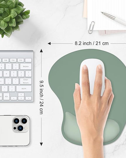 ITNRSIIET Ergonomic Mouse Pad, Cushioned Gel Wrist Rest, Non-Slip Base, Smooth Surface, Compatible with All Mice for Office & Gaming, Desk Accessory, 9.5 x 8.2 inch, Sage Mint Gradient
