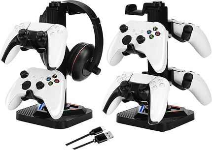 RGB Gaming Headphone Stand, Controller Holder & Headset Holder for Desk, Headphone and Controller Stand with 3 USB Ports, Suitable for PC Earphone Accessories, Gift for Men Boyfriend