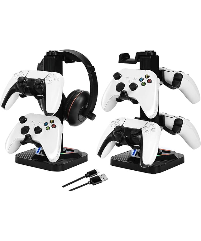 RGB Gaming Headphone Stand, Controller Holder & Headset Holder for Desk, Headphone and Controller Stand with 3 USB Ports, Suitable for PC Earphone Accessories, Gift for Men Boyfriend