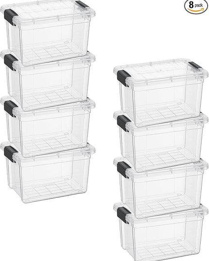 Superio Mini Storage Container Plastic Crayon Box Art Supplies and Sewing Case Stackable Clear Small Organizer for Beads, Stationery, Chalk, and Food, 1.4 Quart, 8 Pack