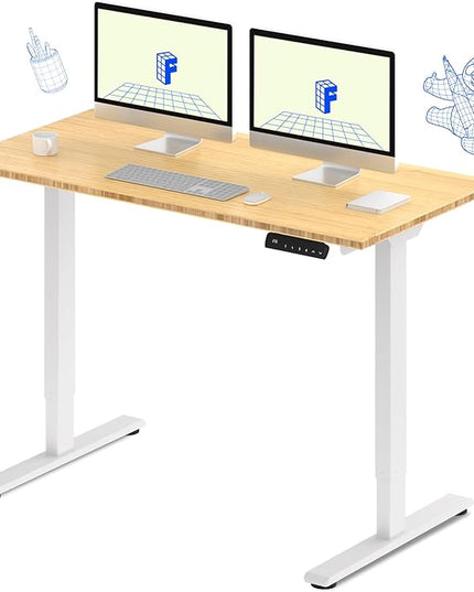 FLEXISPOT E3 Bamboo Dual Motor Electric Standing Desk 55 x 28 Sit Stand Up Desk, Holds 220 lbs, Adjustable Height w/ Memory Presets, Solid Bamboo Desktop & White Frame, Ships in 2 Boxes