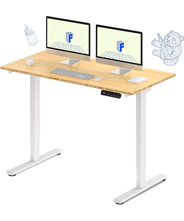 FLEXISPOT E3 Bamboo Dual Motor Electric Standing Desk 55 x 28 Sit Stand Up Desk, Holds 220 lbs, Adjustable Height w/ Memory Presets, Solid Bamboo Desktop & White Frame, Ships in 2 Boxes