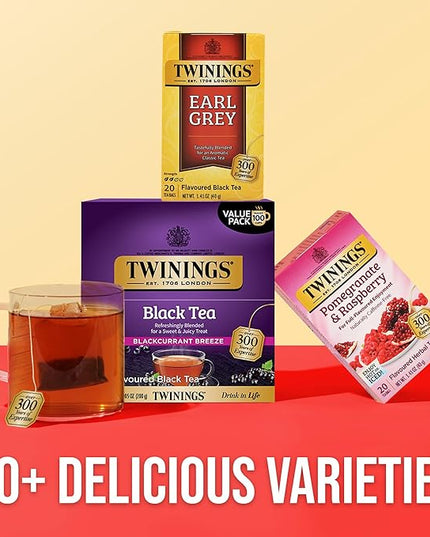 Twinings Blackcurrant Breeze Black Tea Individually Wrapped Bags, 100 Count (Pack of 1), Sweet, Tangy Taste, Caffeinated, Enjoy Hot or Iced, 100 Teabags