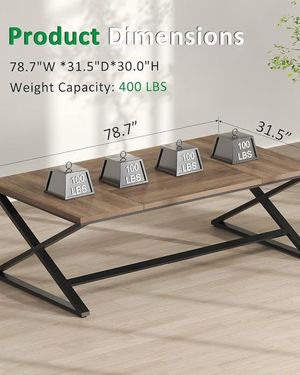 IBF Large Computer Desk, 78.7” Extra Long Home Office Desk, Wood Metal Work Desk for Study Writing, Farmhouse Simple Wide Double PC Gaming Computer Table Executive Workstation in Bedroom, Rustic Oak