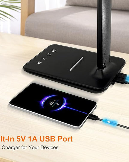 shinelife LED Desk Lamp for Office Home, Bright Desk Light with USB Charging Port, Adjustable Dimmable Desk Lamps 5 Modes 5 Brightness, Touch Study Lamp for Nail, Craft, Puzzle, Sewing, Study, Black