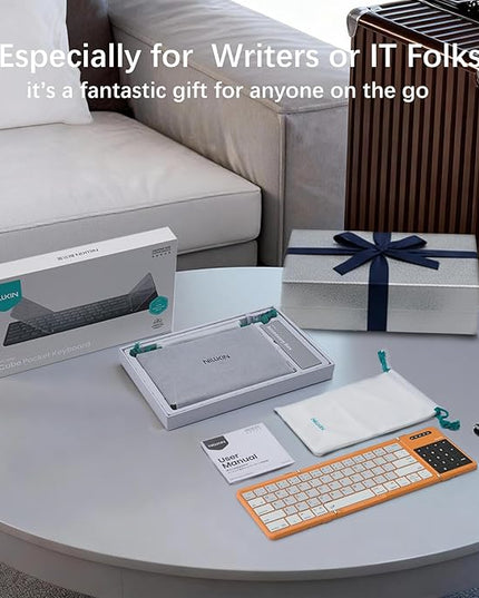 Nillkin Upgraded Foldable Bluetooth Keyboard with Touchpad & Number Pad, Portable Wireless Keyboard for Travel, Pocket-Sized, Full Size Keys, Support 3 Devices for iPad Laptop Tablets Phone, Orange